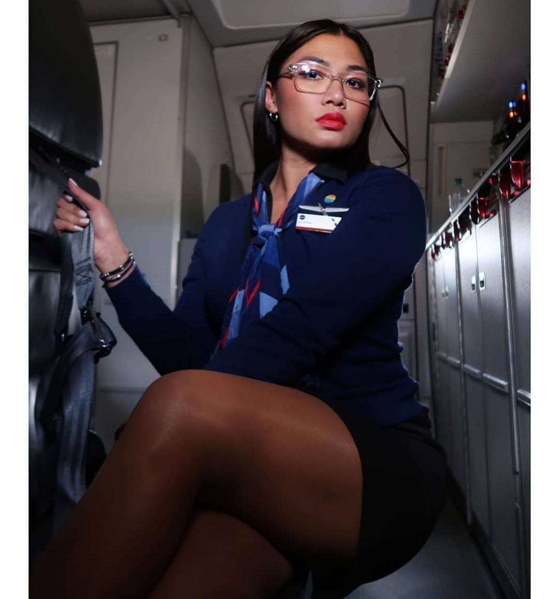 Verena flight attendant pantyhose feet
