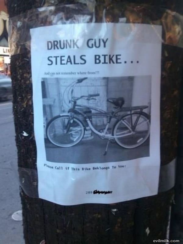 Drunk Guy Steals Bike